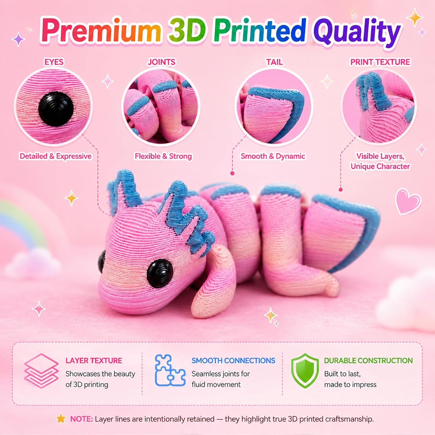 24 Pcs 3D Printed Axolotl Animals Toys, Bulk 3D Printed Fidget Toys for Axolotl Graduation Party Favors, Figurine Stress Relief Fidget Toys for Desk Decor