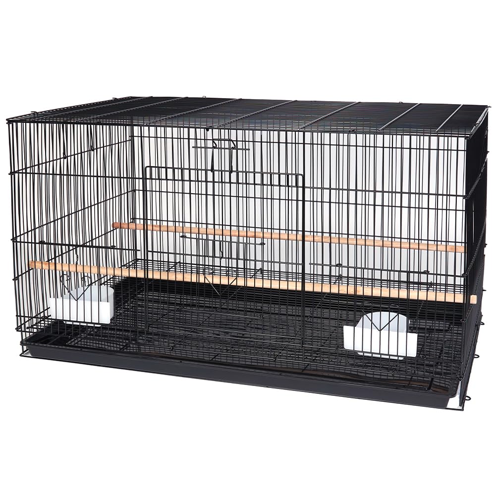 BAKAJI Gabbia Voliera per Uccelli Forma Rettangolare da 77,5 cm in Metallo, ideale per Pappagalli, Parrocchetti, Volatili, con vassoio Scorrevole e Posatoi in Legno, Gabbietta Impilabile (Nero)