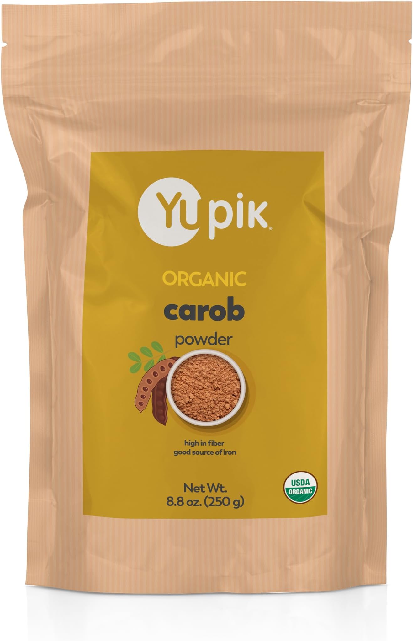Yupik Organic Pure Raw Carob Powder 8.8 oz, USDA Certified, Non-GMO, Vegan, Gluten-Free, Caffeine-Free, Unroasted, Premium Superfood for Baking & Smoothies