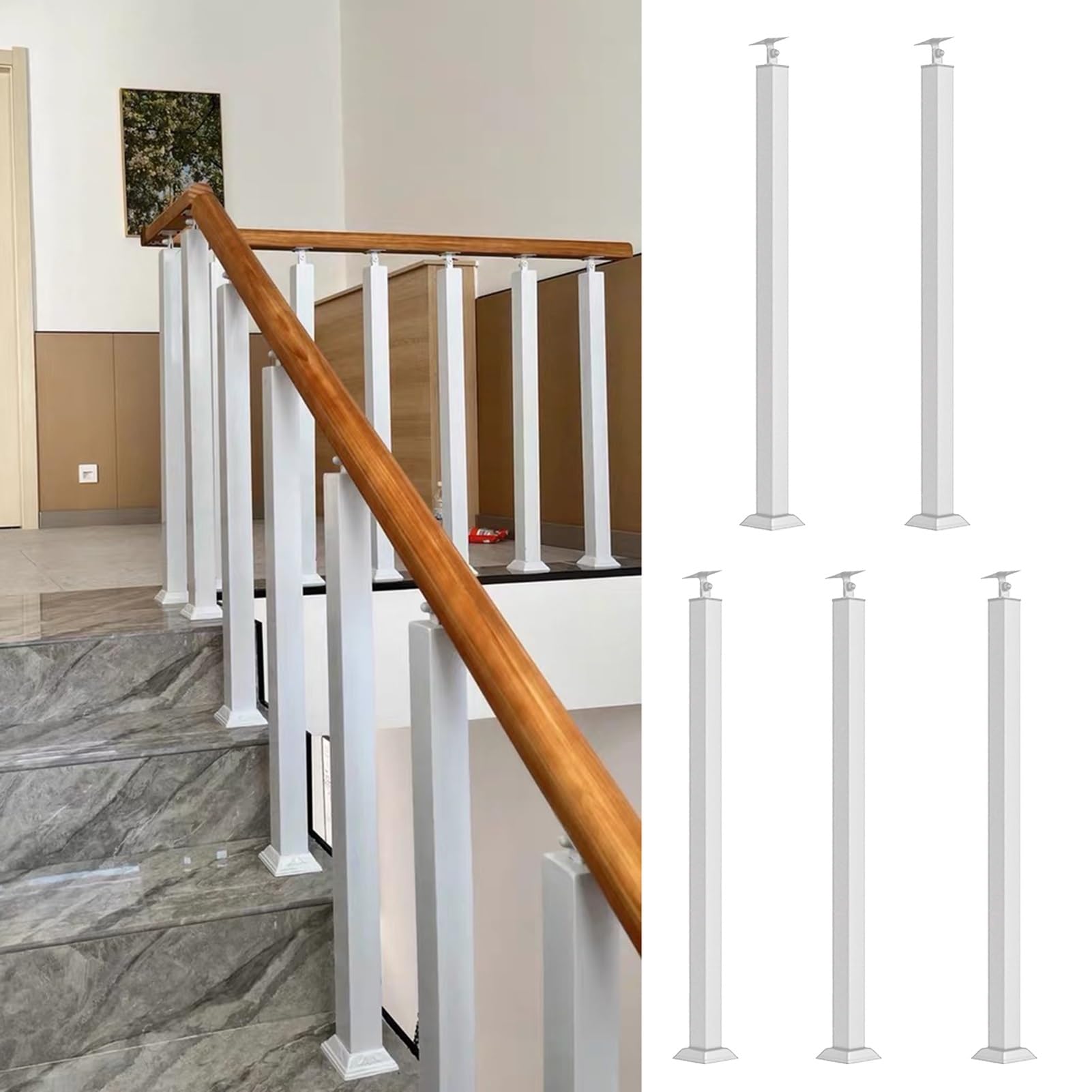Adjustable Metal Stair Balusters Kit - Modern Square Railing Spindles with Screws, Durable il Support for Easy Indoor Staircase Renovation & Upgrade