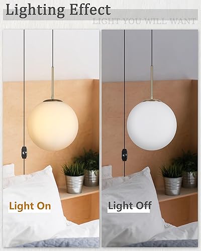 Miniatura 6 de Lámpara colgante de globo de 10 pulgadas, luces de techo colgantes modernas de mediados de siglo con cable de enchufe para comedor, dormitorio, isla