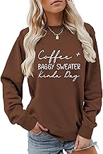 Coffee Sweatshirts Women Coffee Baggy Sweater Funny Letter Graphic Crewneck Sweatshirt Casual Cozy Pullover Tops