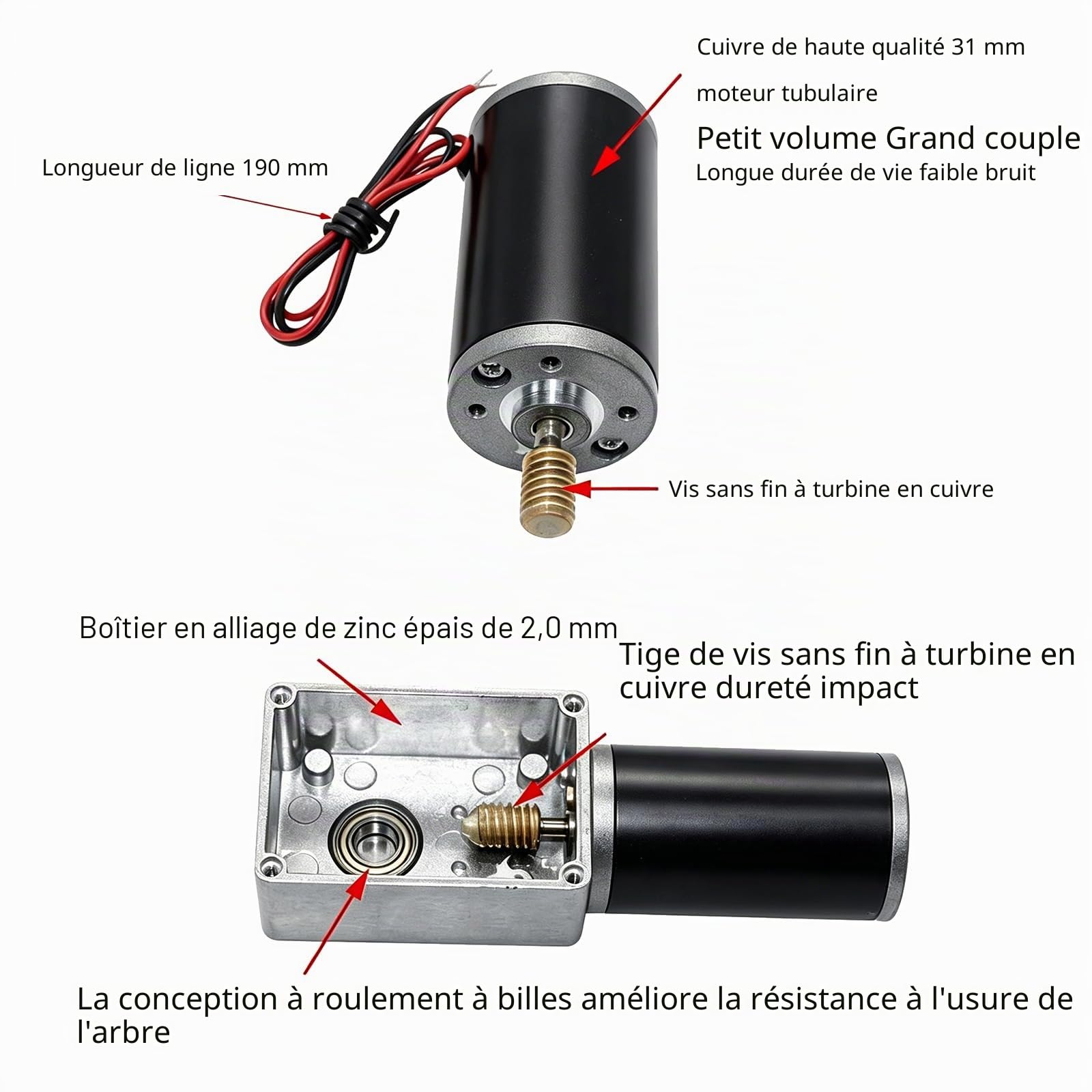 Moteur À Engrenage À Vis Sans Fin 10-400 Tr/Min, 12VDC Moteur Réversible À Vitesse Réduite À Couple Élevé, Boîte de Vitesses Électrique Avec Arbre en D, pour Rc, Jouets Électroniques (12V 10RPM)