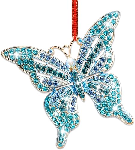 Adorno de Navidad de mariposa azul, adornos de mariposa monarca de metal para árbol de Navidad, regalos de recuerdo para mujeres y niñas Butterfly2