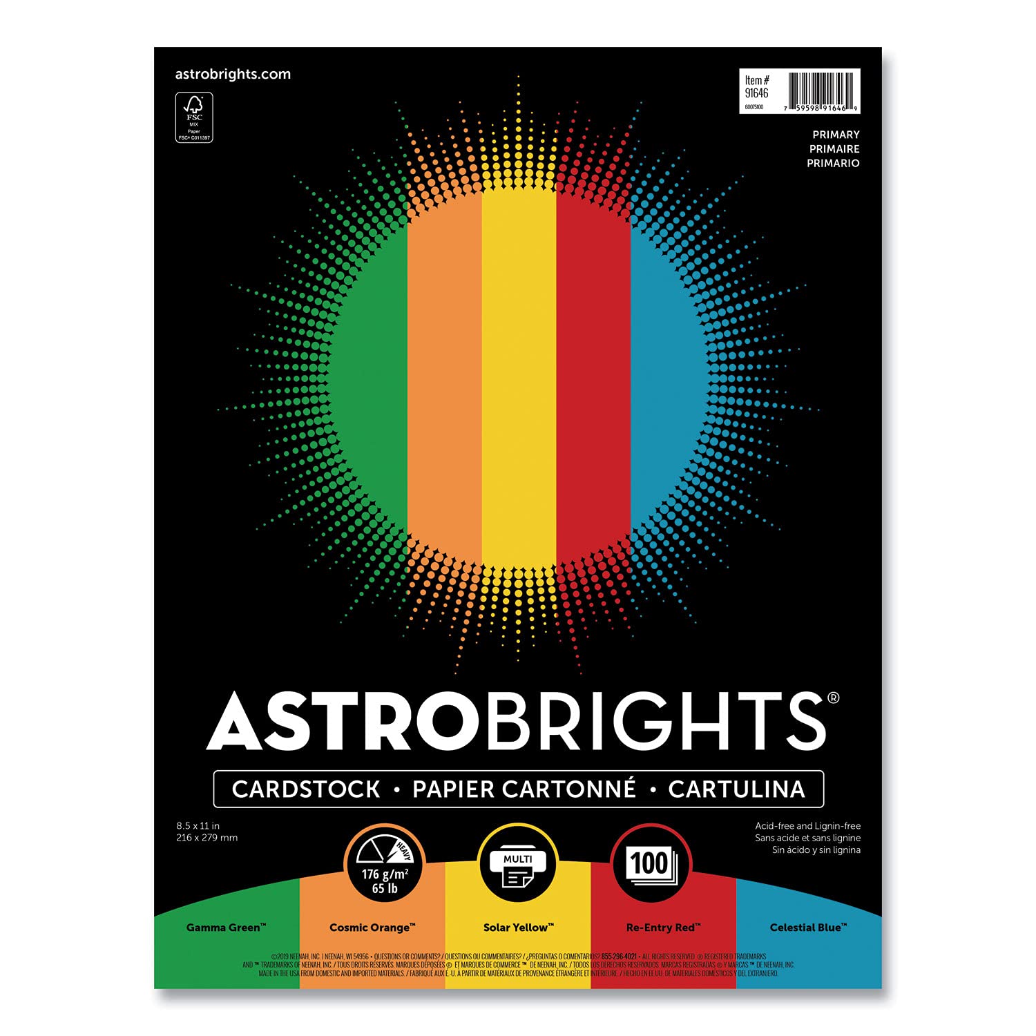 Astrobrights 24396491 Astrobrights Cardstock Paper 65 lbs 8.5-Inch x 11-Inch