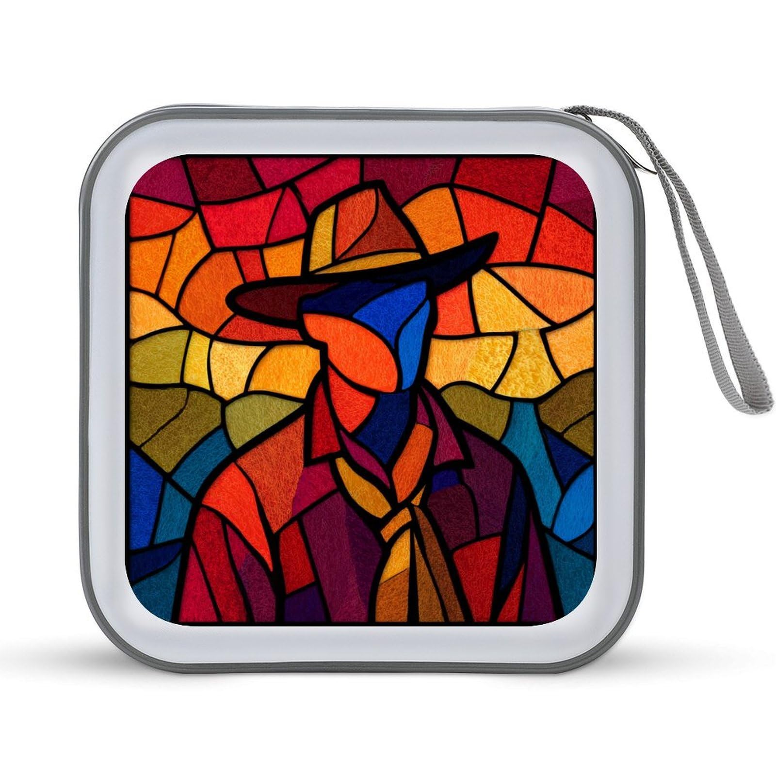 Jubonexis Stained Glass Cowboy Simple CD Case DVD Storage Case Portable for Car Home Travel