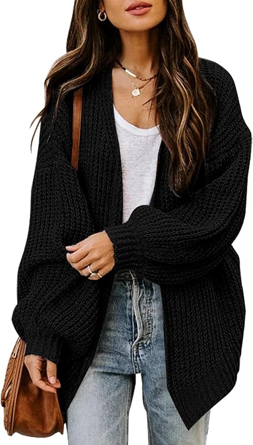 Jhsnjnr Cardigan épais ouvert à l'avant pour femme - Manteau tricoté surdimensionné - Pull automne à manches longues - Cardigan chaud