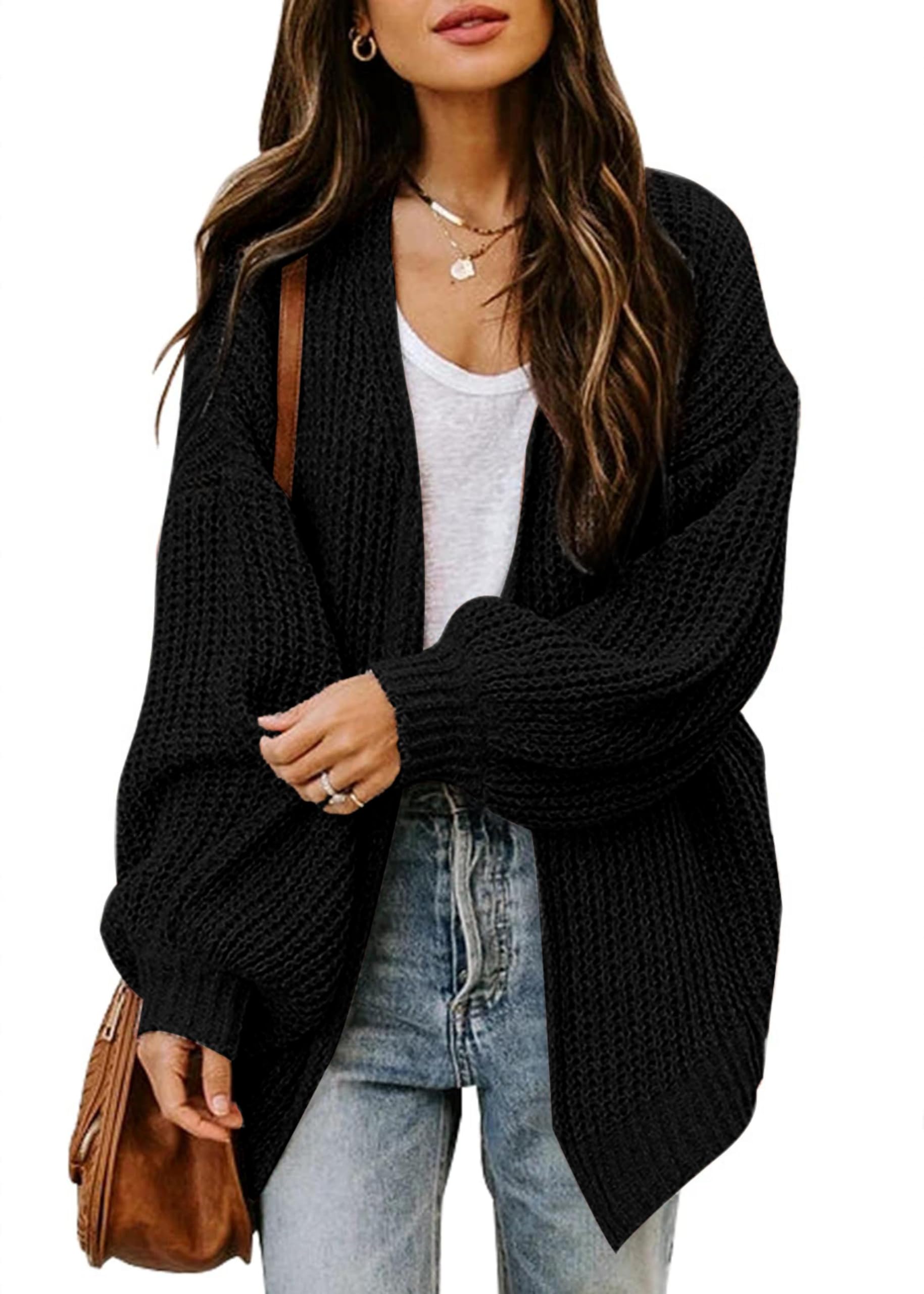 Jhsnjnr Strickjacke Damen Dicke Offene Front Strickmantel Oversize Pullover Herbst Langarm Grobstrick Warme Cardigan