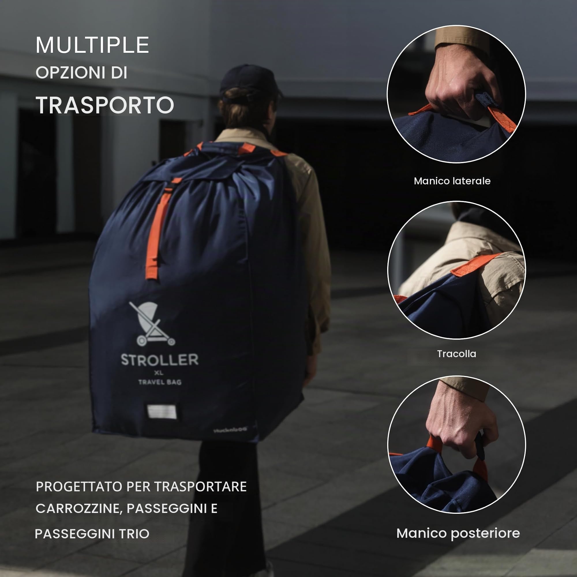 Huckaboo Borsa da viaggio XL per passeggino e carrozzina, per aereo, blu navy, blu navy, Borsa da viaggio per passeggino