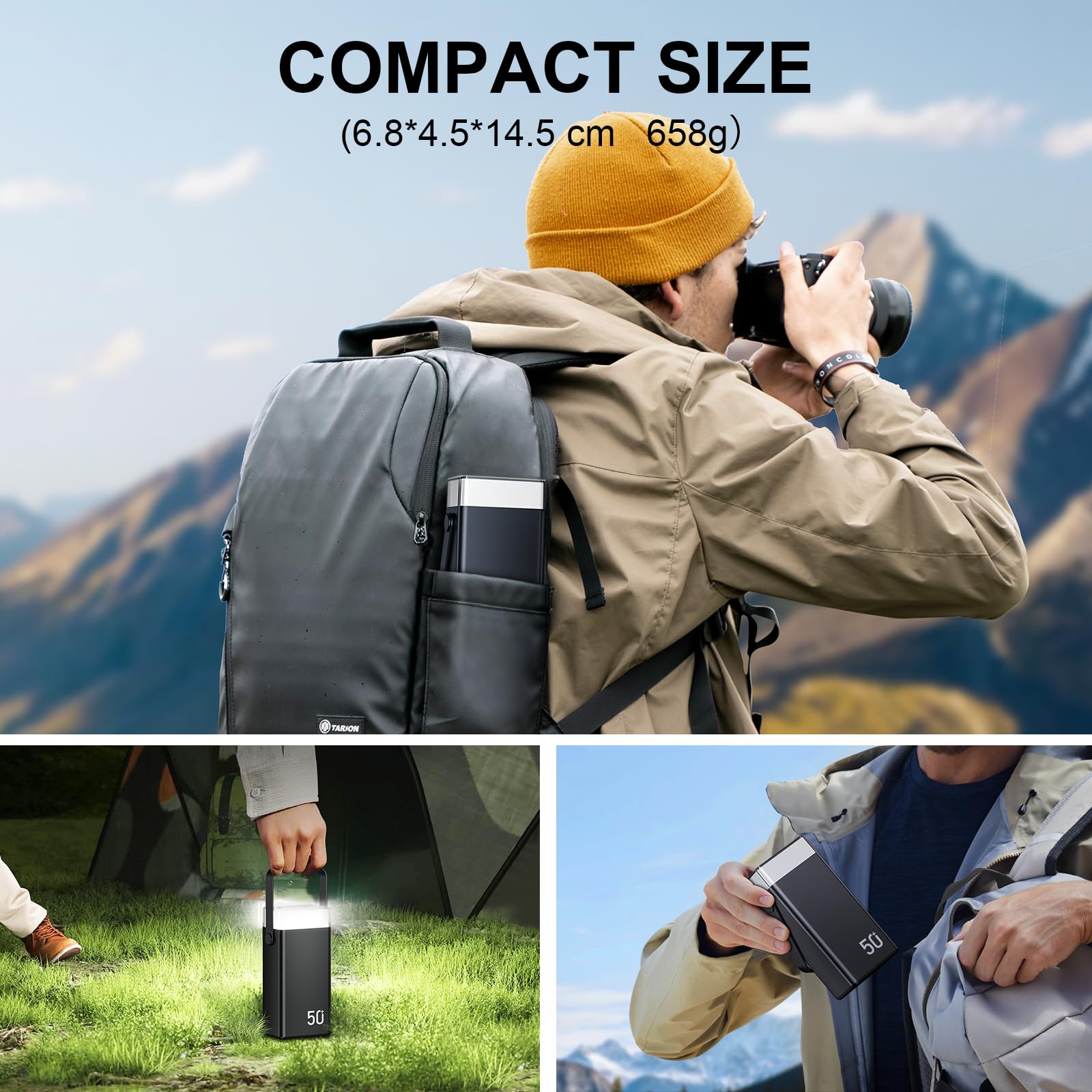 2026 Powerbank 50.000 mAh grande, 22,5W USB-C Quick Charger, Power Bank con 3 cables, 5 salidas, batería externa portátil con pantalla LED, linterna compatible con iPhone, Samsung (negro mate)