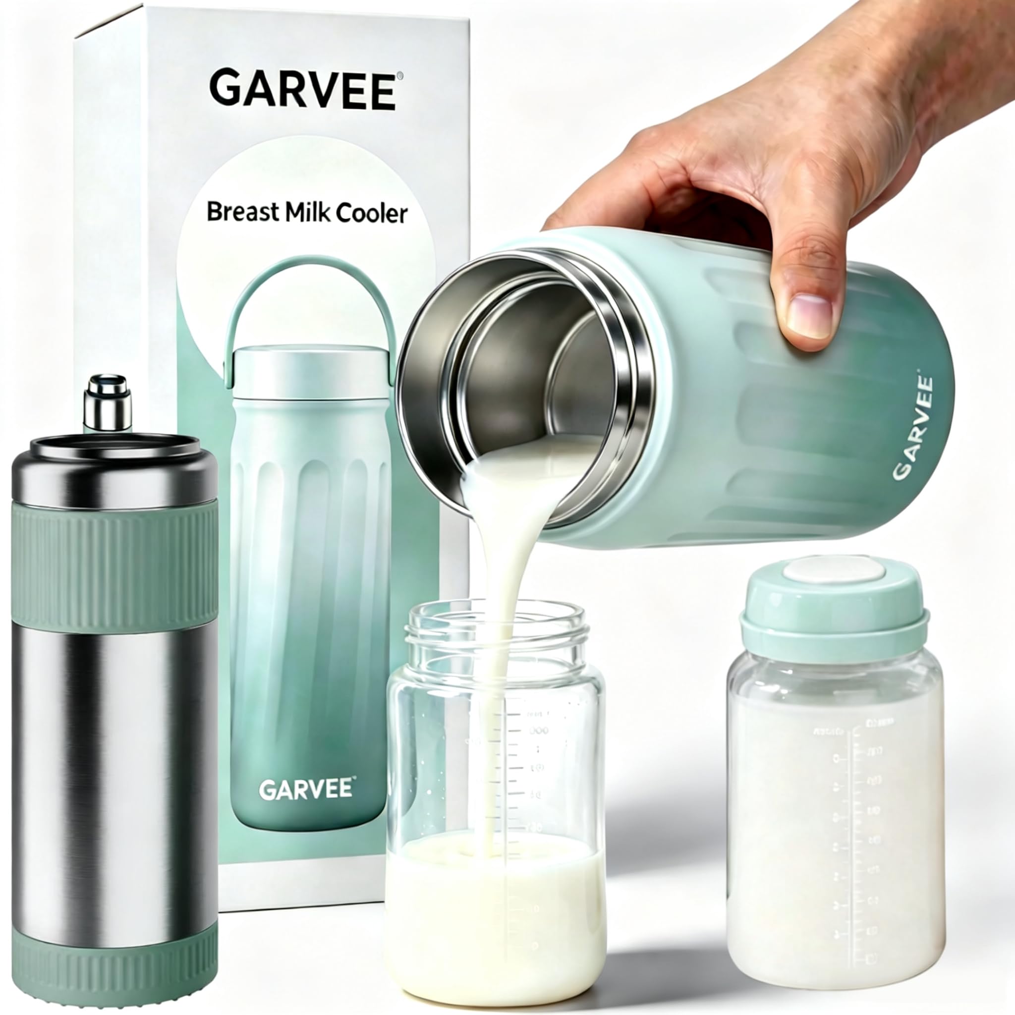 Tragbarer Muttermilchkühler für draußen, 600ml Kapazität Großer, 360°- langzeitige Gesamtkühlung, Reise-Muttermilchkühler, 2 Babyflaschen zur Aufbewahrung von Muttermilch, Stillutensilien