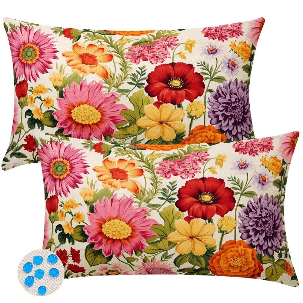 Outdoor Cushions Waterproof Cushion Covers 50cm x 70cm Pack of 2 Floral Garden Cushion Cover Summer Spring Throw Pillow Covers 20 x 28 Inch Outdoor Pillowcase for Garden Furniture Living Room -SC366