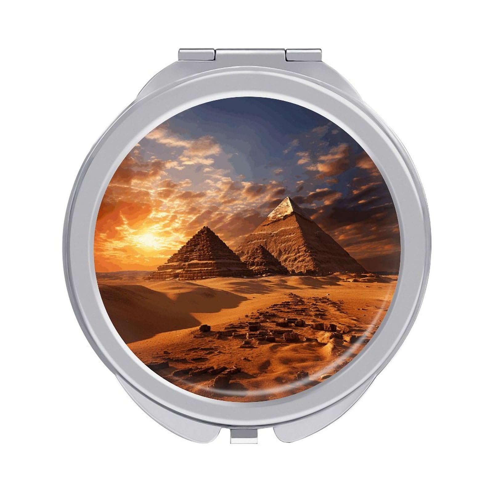VstaDank Egyptian Pyramids Travel Makeup Mirrors Exquisite Double-Sided 2X/1X Magnifying Folding Pocket Mirror Portable Round Handheld Mirror Mini Compact Mirrors for Outdoor Home