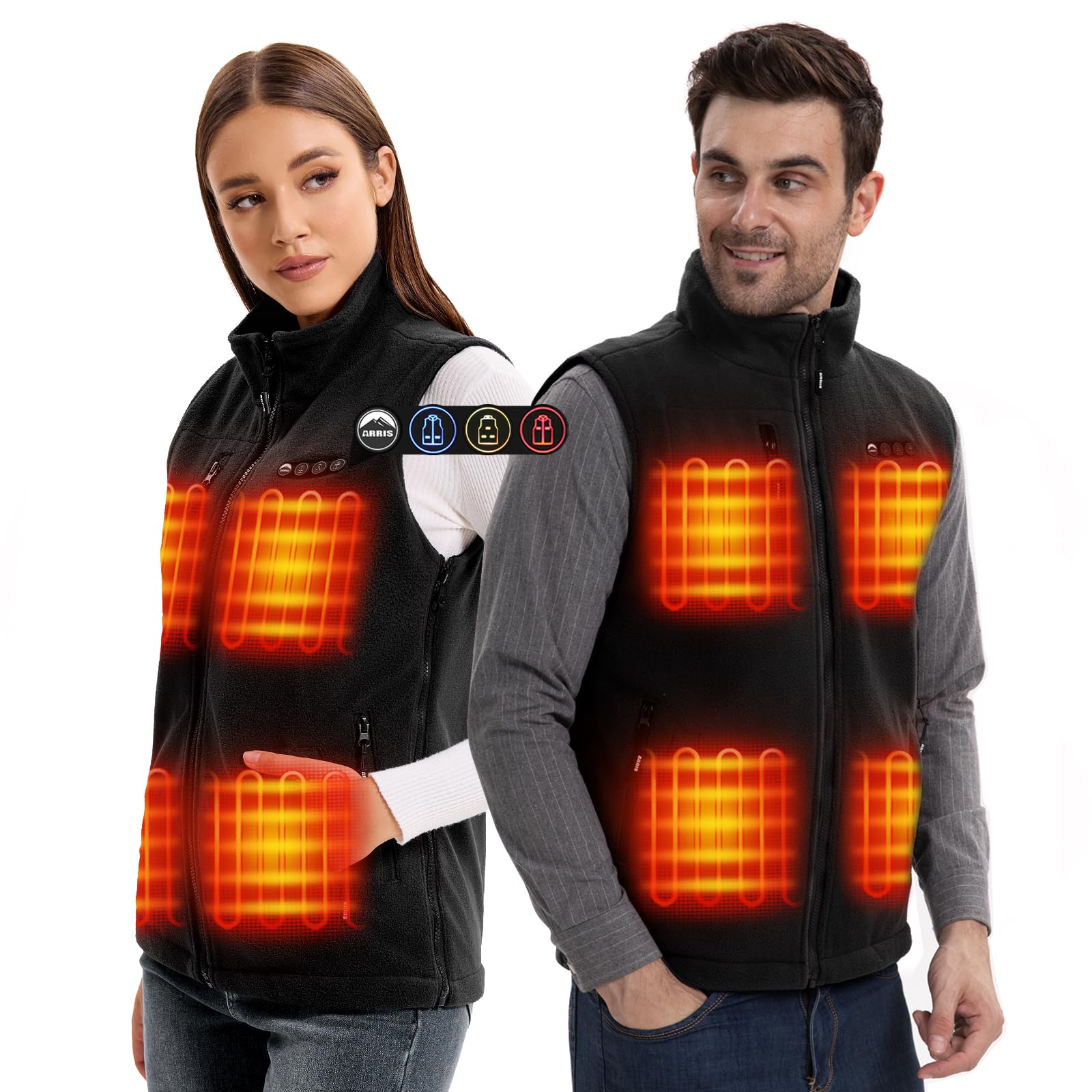 ARRIS Men`s Fleece Heated Vest + Womens Fleece Heated Vest Gift Combo with Battery Packs