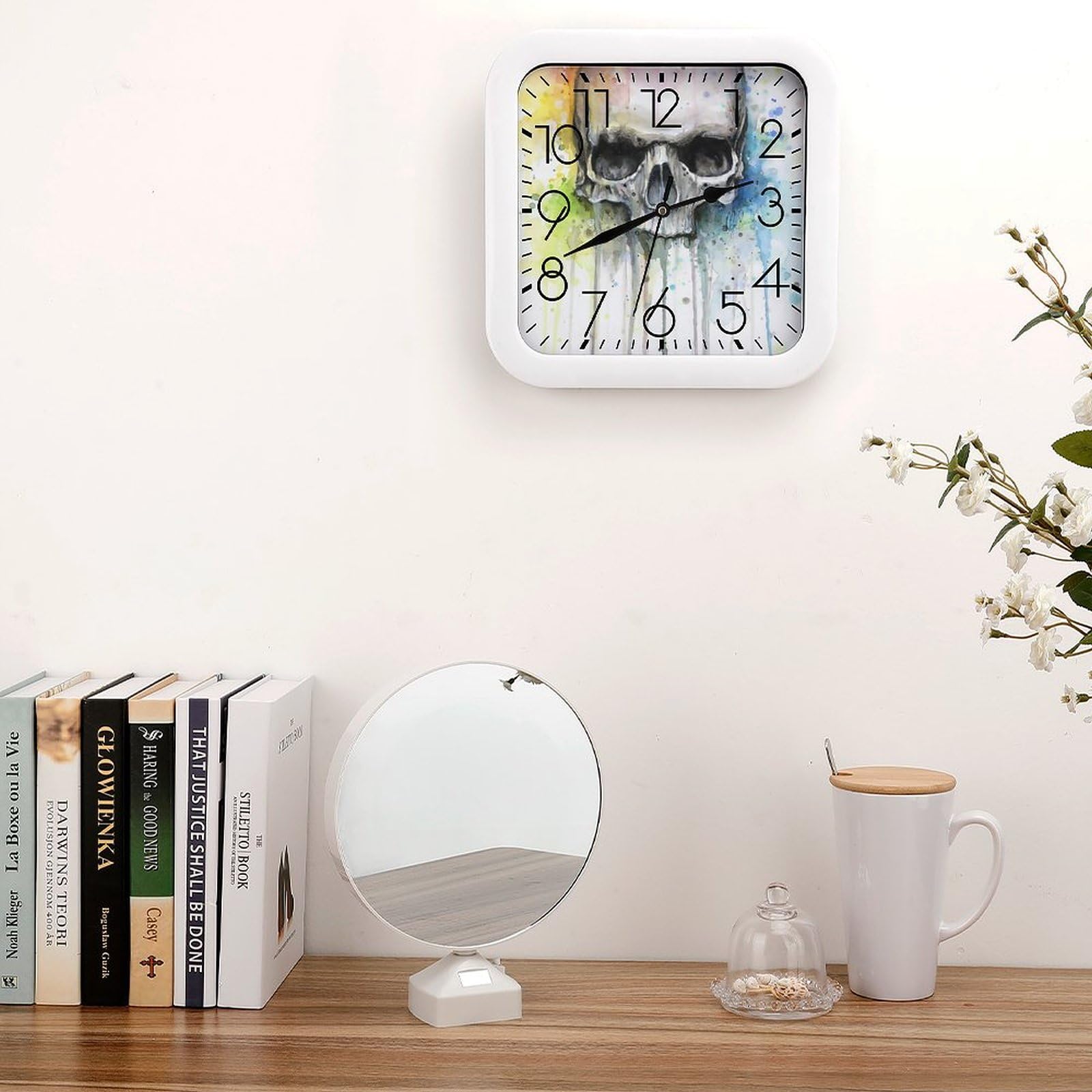 Amazon.co.jp: 掛け時計 ドクロ 頭蓋骨 カラフル 水彩 壁掛け時計 かけ