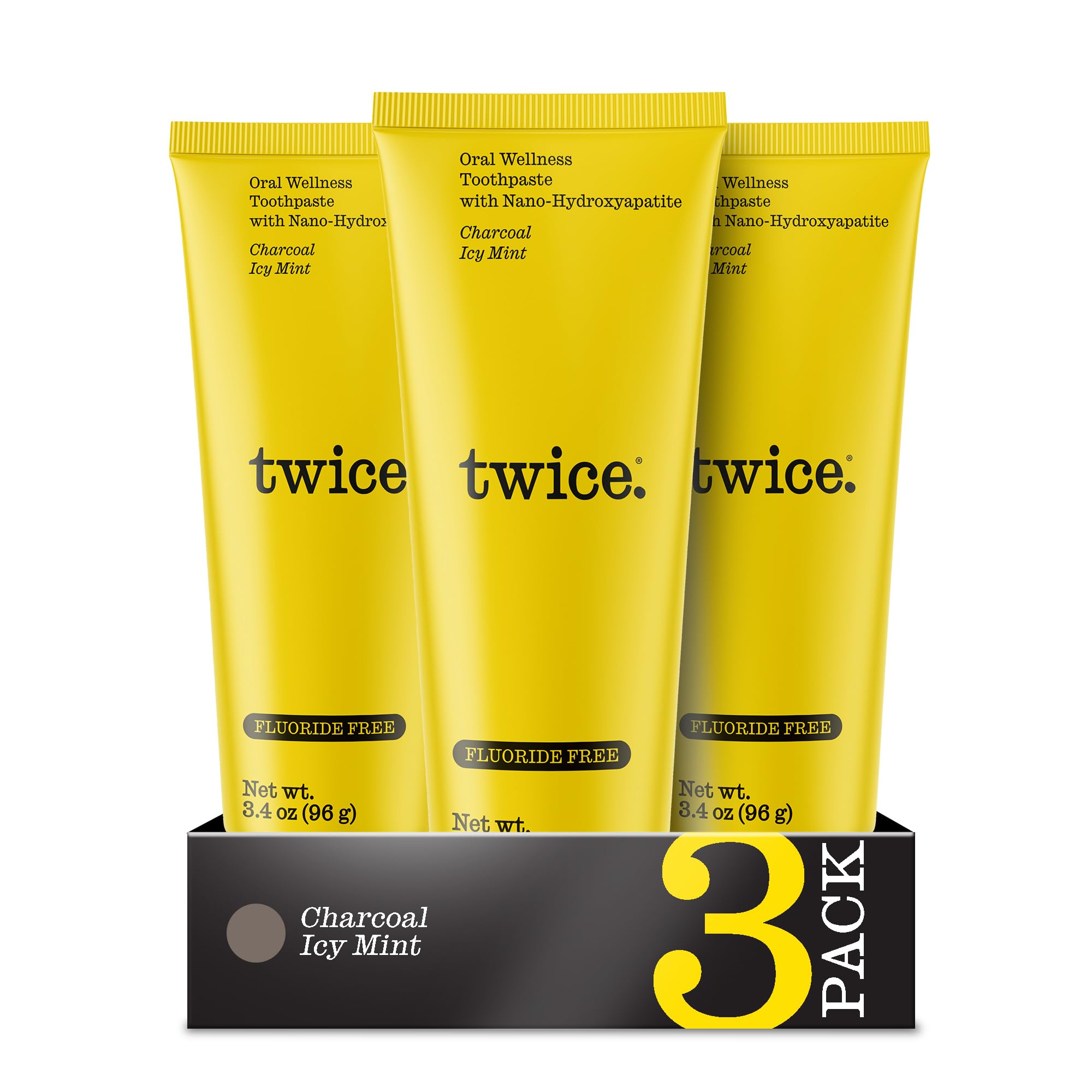 Twice Twice Oral Wellness Toothpaste - Nano-Hydroxyapatite Fluoride-Free Toothpaste Helps Remineralize Teeth Freshens Breath Whitens Teeth SLS-Free Charcoal