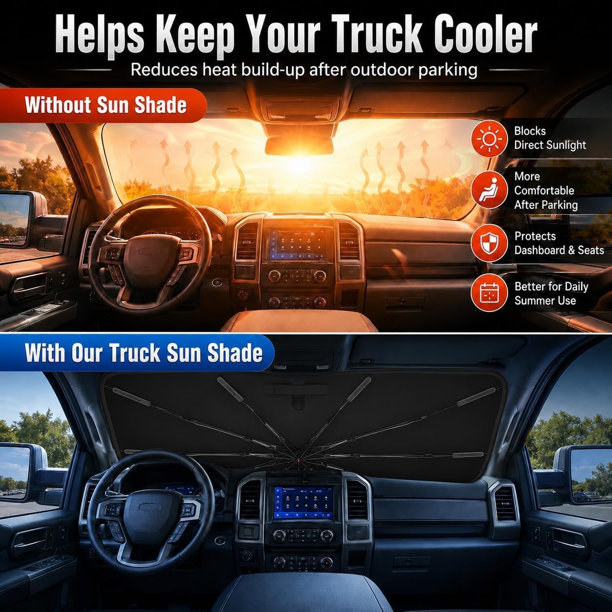 Windshield Sun Shade Umbrella, 99% UV Block, Nano Ice Coating, 61 x 33 in
