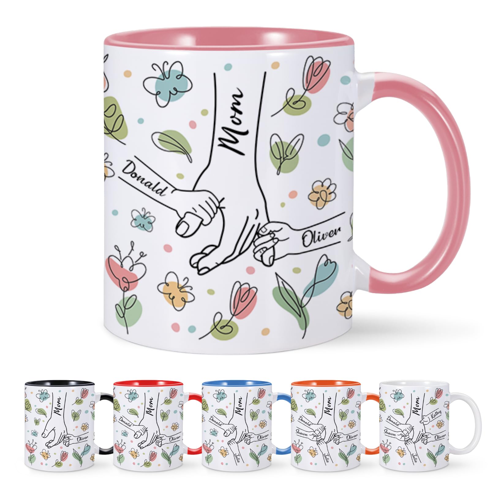 Personalized Mom Mug With Kids Names - Hold My Hand Hold My Heart Custom Coffee Cup, Mother's Day Gift