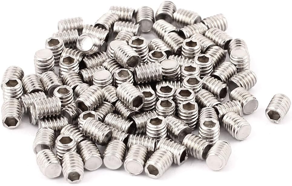 uxcell M4x5mm Metric Stainless Steel Hex Socket Set Flat Point Grub Screws Silver Tone for Towel Rack Door Knob 100pcs