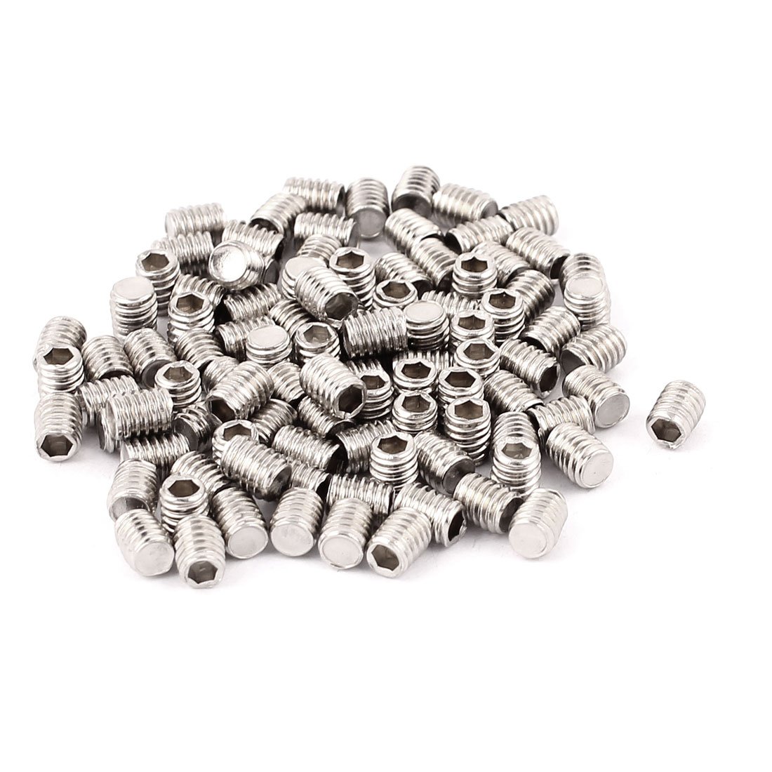 Uxcell Silver Sourcing Map M4x5mm Metric Stainless Steel Hex Socket Set Flat Point Grub Screws Tone For Towel Rack Door Knob 100Pcs