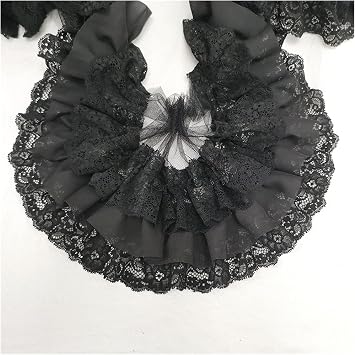 GIOTEL lace 12CM Wide Three Layers 3D Lace Trim Chiffon Pleated Fabirc Embroidered Ribbon Suitable for Skirt Sofa Curtains Garment Patchwork Decoration lace Color Black