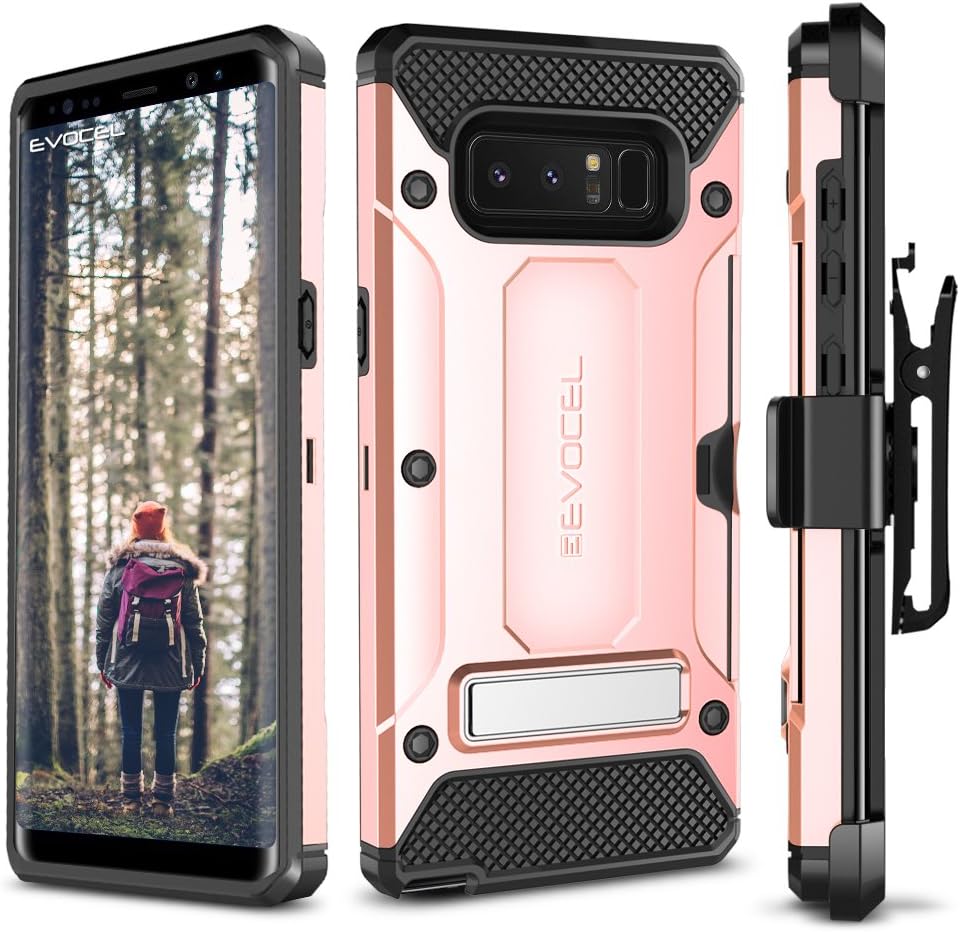 Galaxy Note 8 Case, Evocel [Explorer Series Pro] Premium Dual Layer Credit Card Case with Magnetic Kickstand for Samsung Galaxy Note 8 (SM-N950), Rose Gold (EVO-SAMNOTE8-CK25)