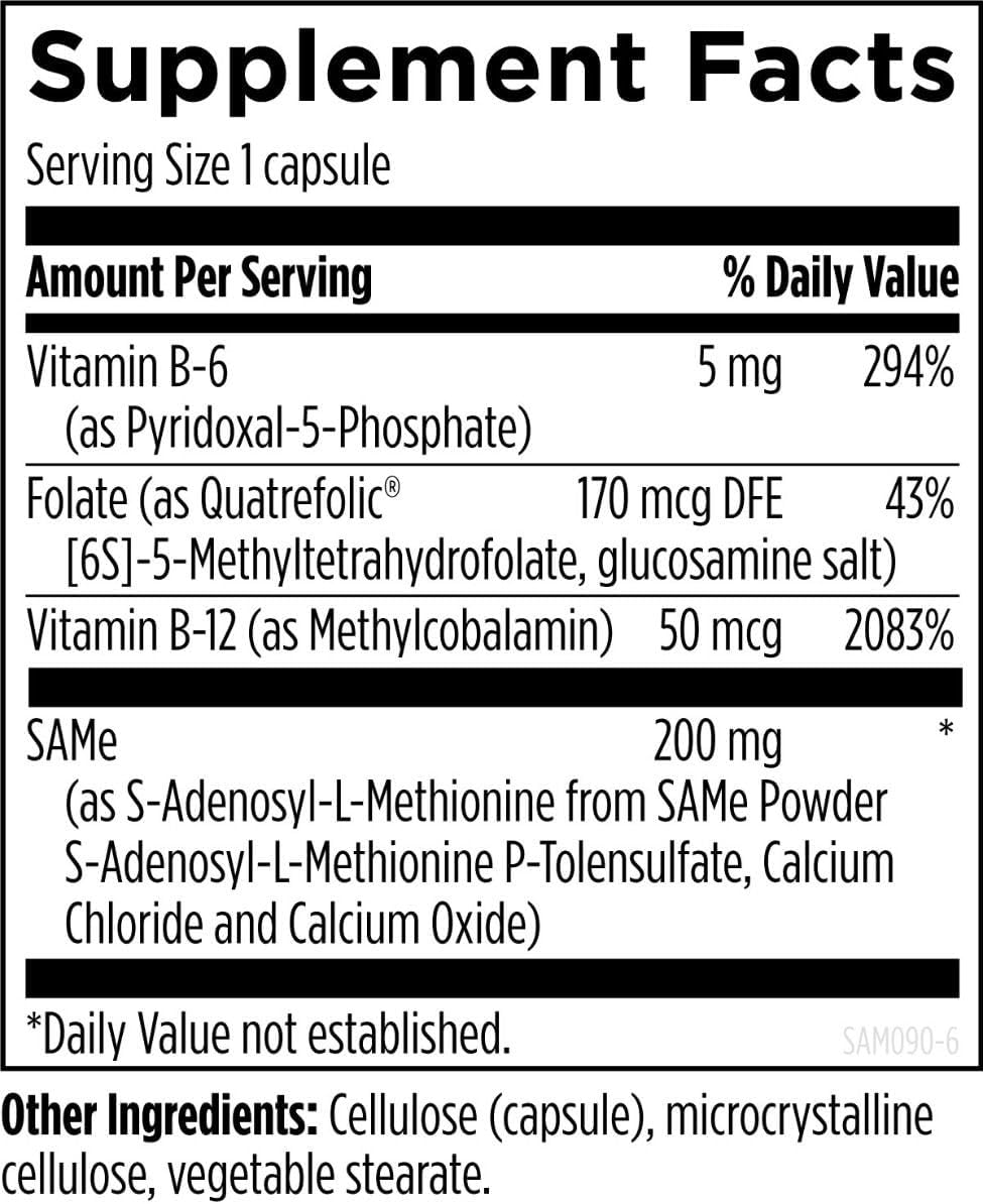 Designs for Health Same Capsules with B6, B12 + 5-MTHF - 200mg S-Adenosylmethionine Supplement with 5-MTHF (Folate) + Vitamin B12 - Non-GMO + Gluten-Free (30 Capsules) - Image 3
