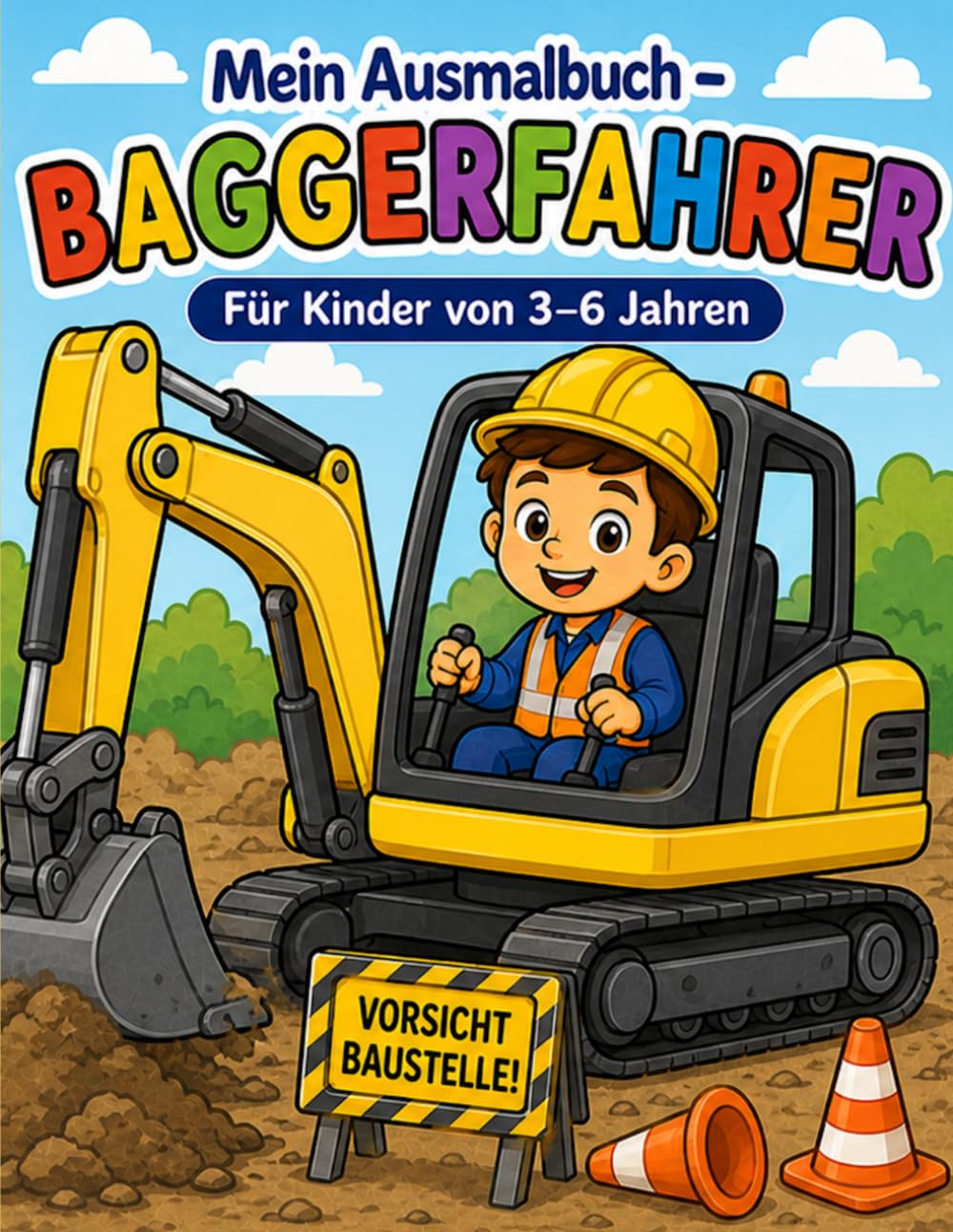 Mein Ausmalbuch - Baggerfahrer: Für Kinder von 3-6 Jahren | Kreativer Malspaß rund um Baustelle und Bagger | Für Rechts- & Linkshänder geeignet (Mein Ausmalbuch - Berufe entdecken)