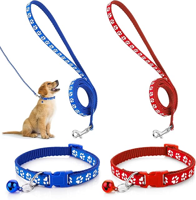 Molain Dog Puppy Pet Cat Kitten Collar and Leash Set, Adjustable Pet Dog Car Collar with Leash, Durable Training Lead Rope Quick Release Clip Buckle Collar for Small Dog Cat Puppies Kittens