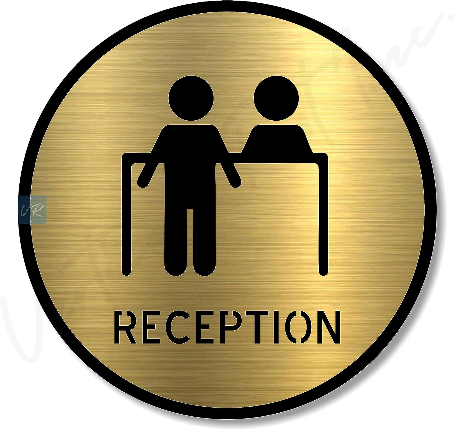 Premium Brush Gold Finish Acrylic Reception Desk Door Sign Easy to Mount 3M Self-Adhesive Tape 5.8 Inch Signage for Resort Hotel Office Corporate Society Hospital Business