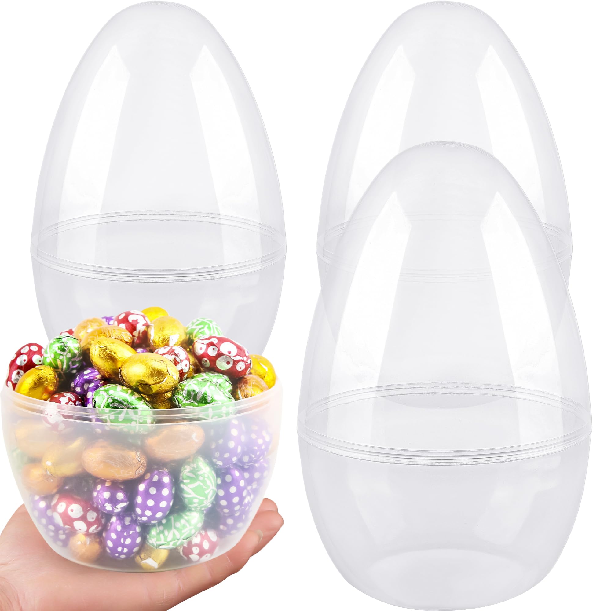 Photo 1 of 12 Inch/ 10 inch/ 8 inch Giant Clear Plastic Easter Eggs Fillable 3/4/ 8/9/ 12 Pcs Jumbo Transparent Plastic Easter Egg Empty Surprise Eggs for Easter Stuffers (3 Pcs - Clear (10 Inch))