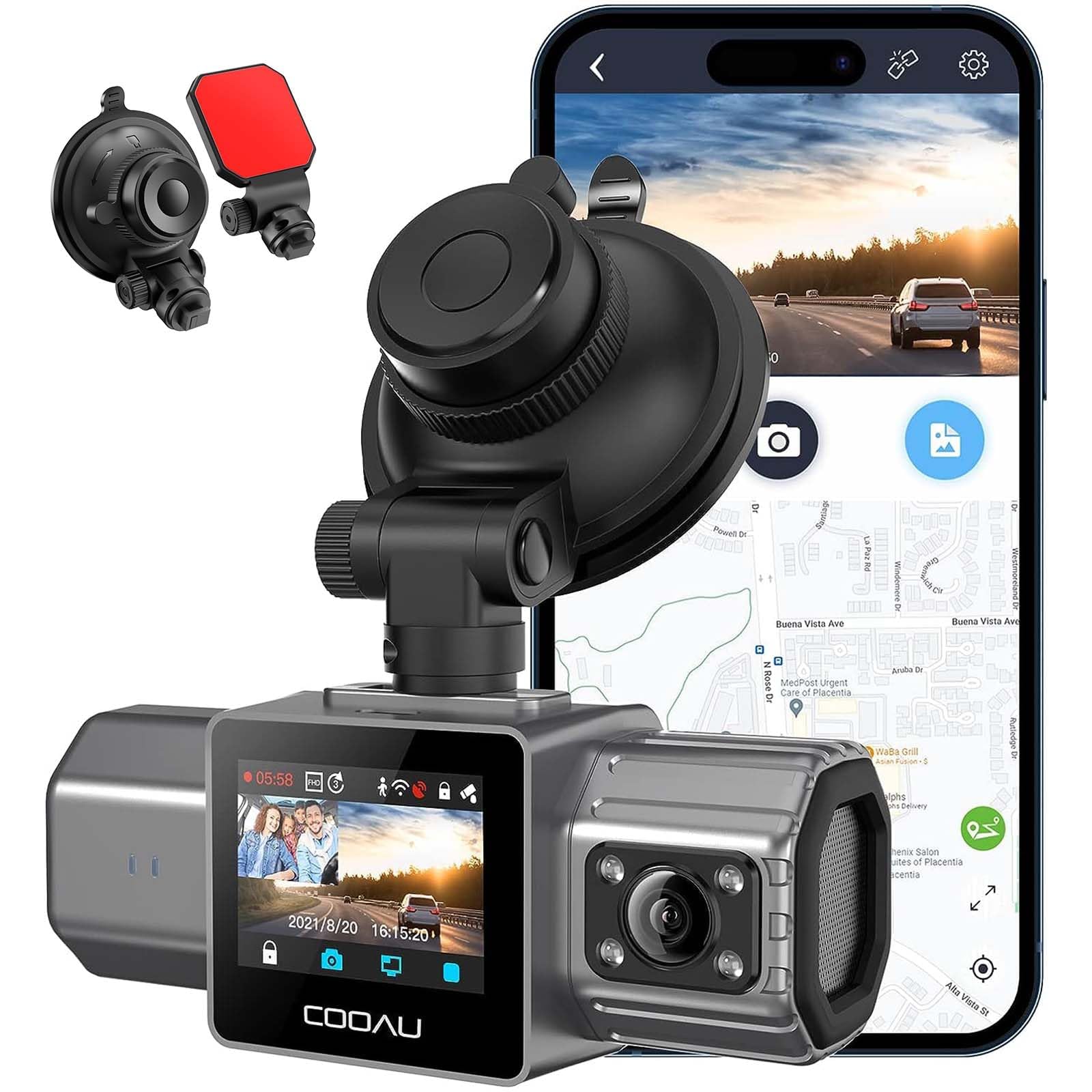 COOAUD20S 4K Dual Dash Cam - Built-in GPS Wi-Fi, 2.5K+1080P Front and Inside with Infrared Night Vision, Dash Camera with Parking Mode and Mounts Included