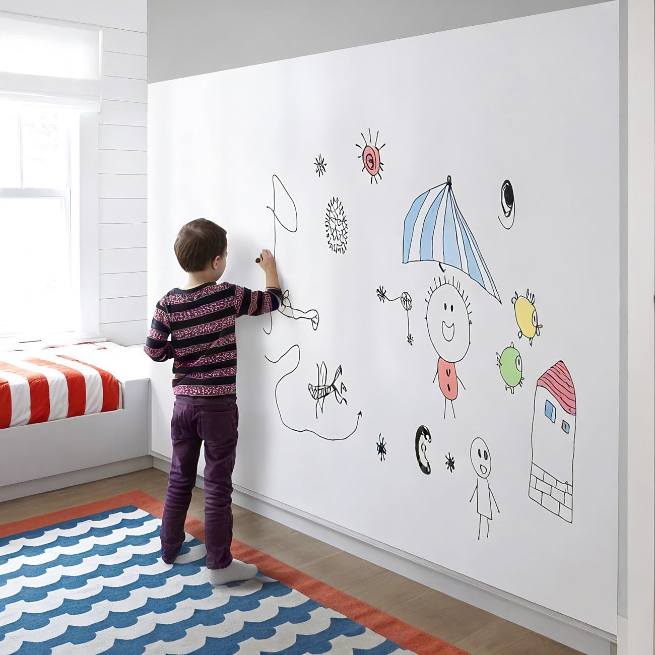 infactory Magnet Pinnwand: 4er-Set Magn. Whiteboard-Folie, selbstklebend, 4 Marker, 150 x 100 cm (Whiteboard Folie magnetisch, Magnetfolie)