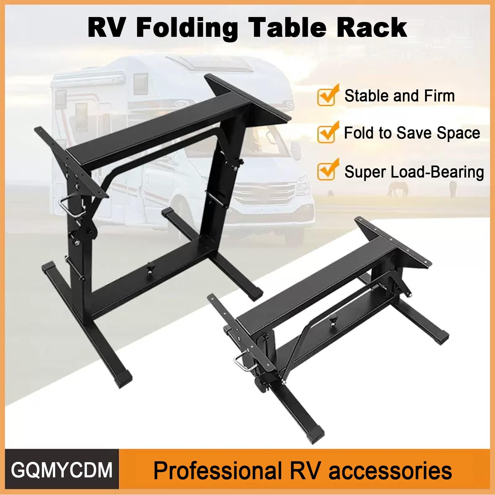 Accesorios de Soporte de Mesa para Vehículos Recreativos, Base de Mesa de Metal Plegable, Resistente a la Oxidación, Patas de Mesa Ajustables, para Caravanas para el Hogar para Yates ( Color : Black )