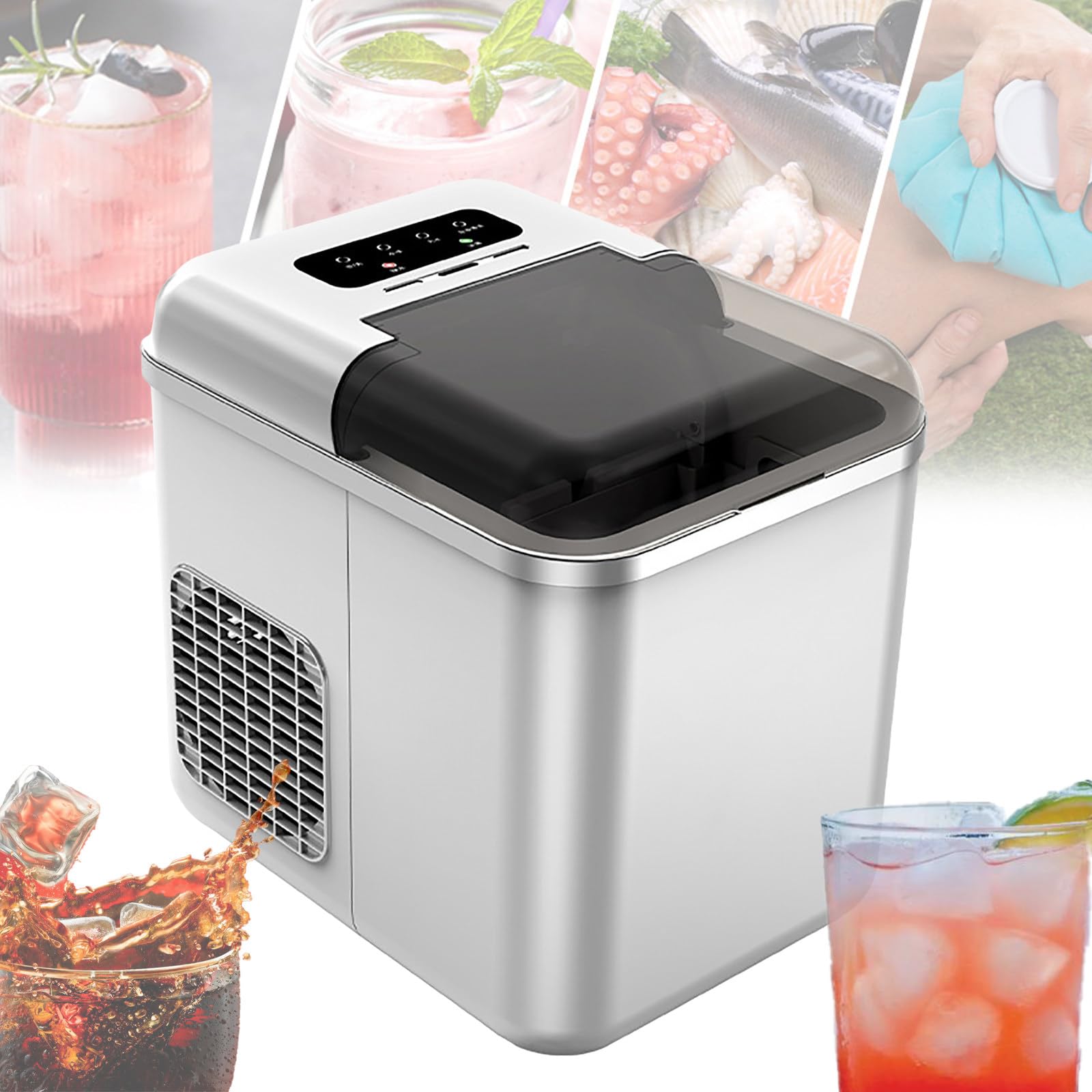 Máquina para Hacer Hielo Máquina de Hielo portátil compacta para encimera, Control de aplicación Las 24 Horas, 9 Cubitos de Hielo en 6 Minutos, Acero Inoxidable, función de autolimpieza