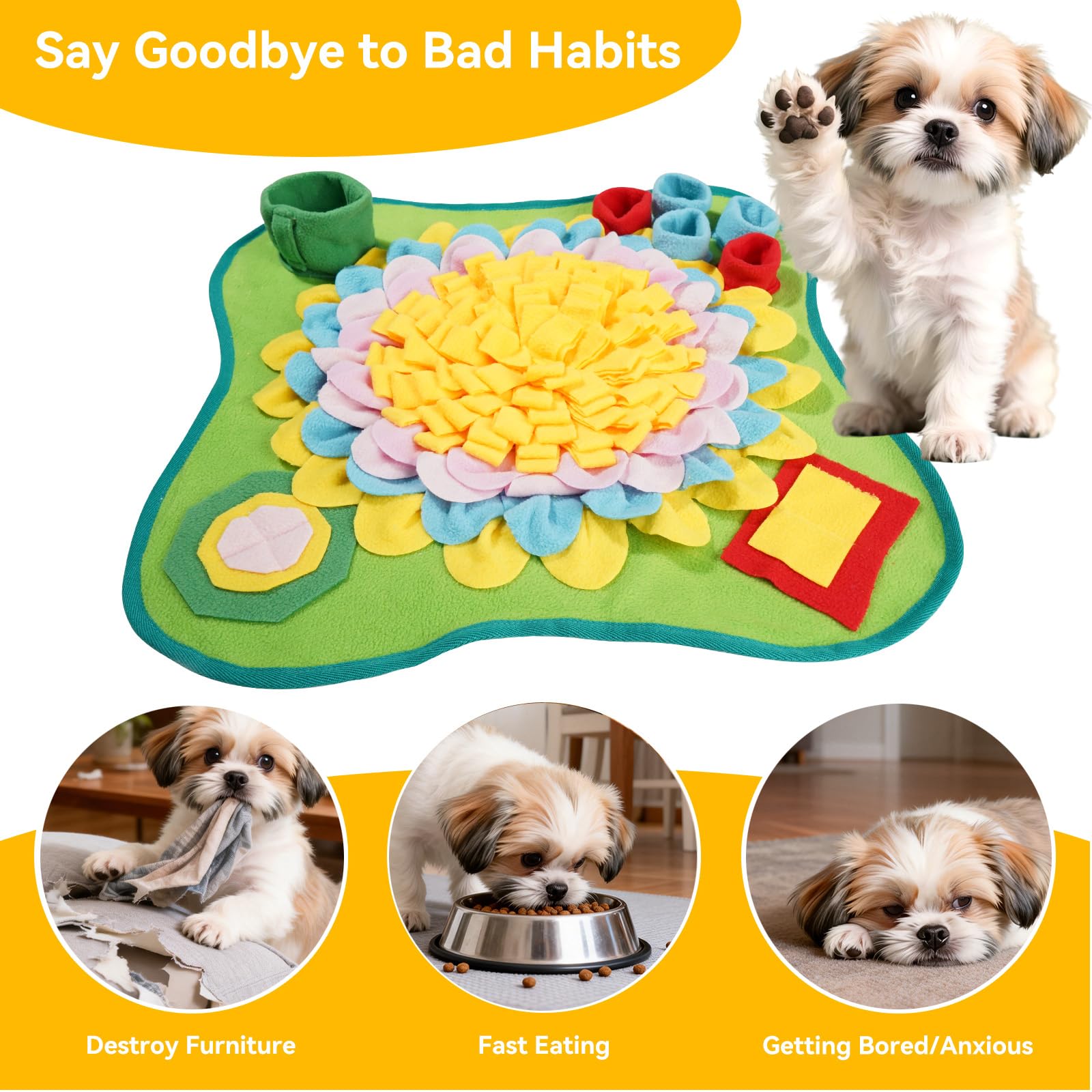 Romon Tappeto Olfattivo per Cani – 50x50 cm, Tappeto per Cani in Pile Colorato, Gioco Interattivo per Cani, Gatti e Conigli, Antiscivolo, Lavabile e Pieghevole