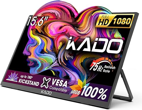 Miniatura 11 de Kado Monitor portátil de 15.6 pulgadas FHD 1080p, 45 W, carga inversa, monitor ultradelgado para computadora portátil, 1920 x 1080 con altavoces
