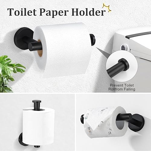 Miniatura 4 de TURS Juego de accesorios de baño negro mate de 5 piezas, juego de toallas de baño de acero inoxidable SUS304, kit de accesorios de baño de 24