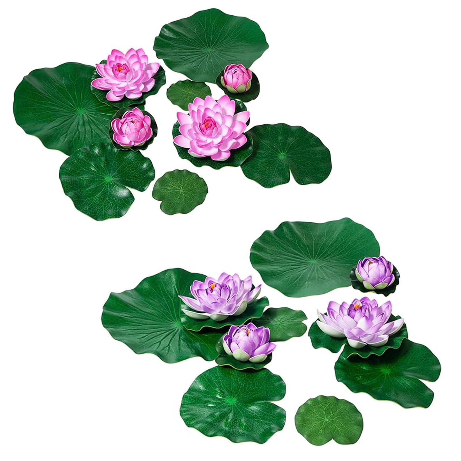 MONT PLEASANT 10 PCS Artificial Lotus with Water Lily Pad Pond Decor & 10 PCS Artificial Floating Lotus Decor with Pad for Home Outdoor Ponds