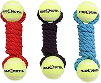 Vista 5 de Mammoth - Juguete de cuerda para masticar con pelotas de tenis, juguete interactivo de algodón y poliéster para perros, juguete interactivo