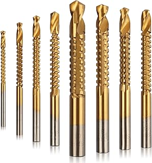 Rocaris 8 Pack Titanium Coated HSS Twist Drill Bits, 3-10mm Serrated Side Cutting Drill Bit Woodworking Tools for Plastic Metal Wood Hole