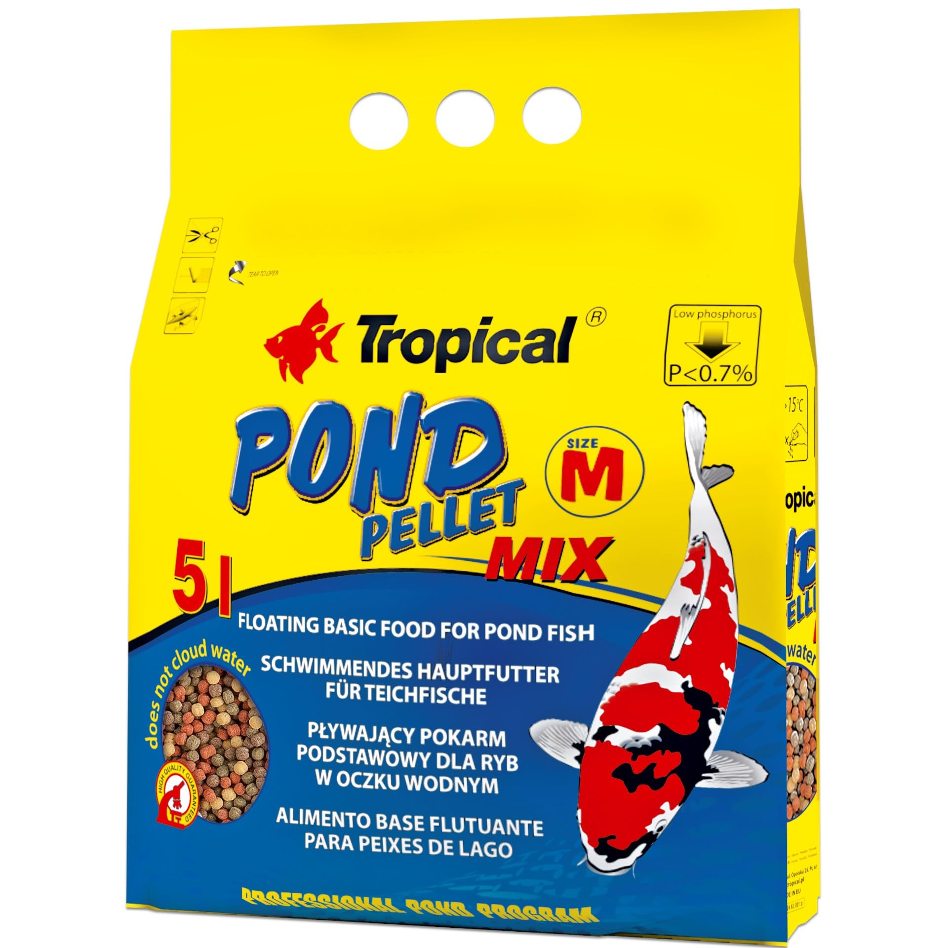 Pond Pellet Mix Size M 5L / 550g - Alimento Flotante básico para Peces de Estanque, bajo Contenido en fósforo no favorece la proliferación de Algas