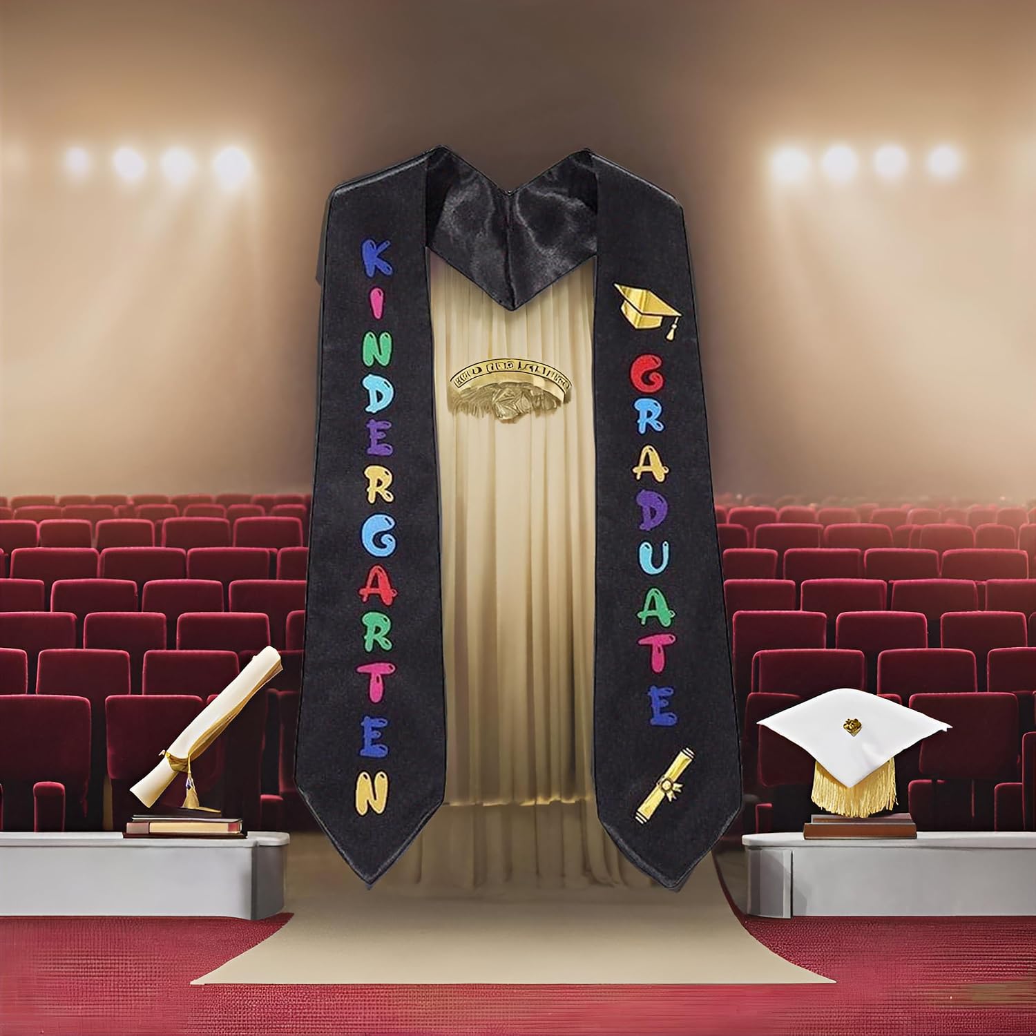 Jowxsx Black Kids Graduation Stole Sash Preschool Graduate Printed Graduation Sash Unisex Preschool Graduation Stole Kindergarten Graduate Decoration