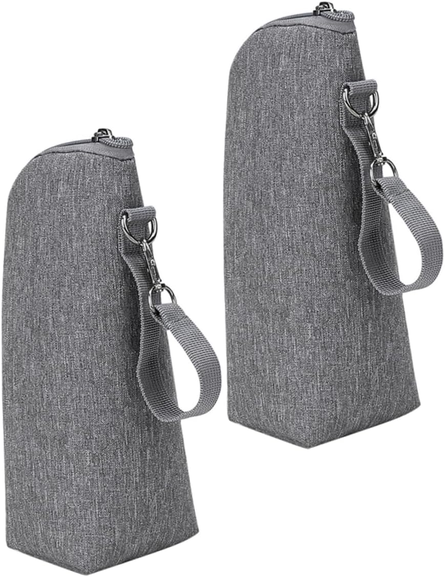 SUPVOX 2pcs Insulated Bottle Bag Portable Milk Bottle Holder for Strollers Easy to Clean Stylish Design for Parents Grey
