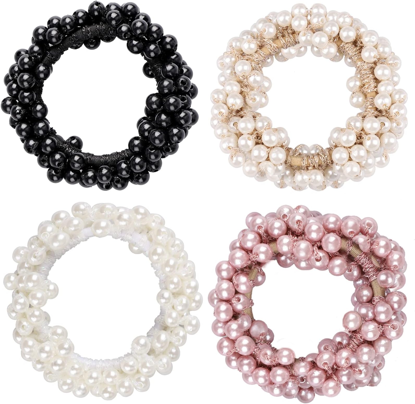 4 Pcs Pearl Hair Scrunchies, Elastic Hair Ropes Ponytail Holder Scrunchies Tightening Hairring for Women