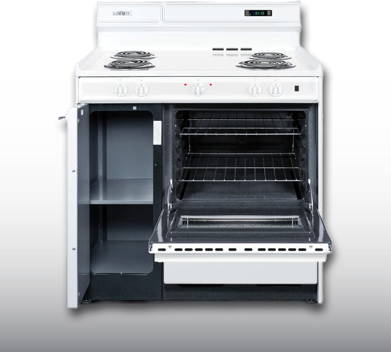 Summit 36” Electric Range, 220V Electric Coil Burners, Large 2.9 cu.ft Oven, ADA Complaint, White- WEM430KW