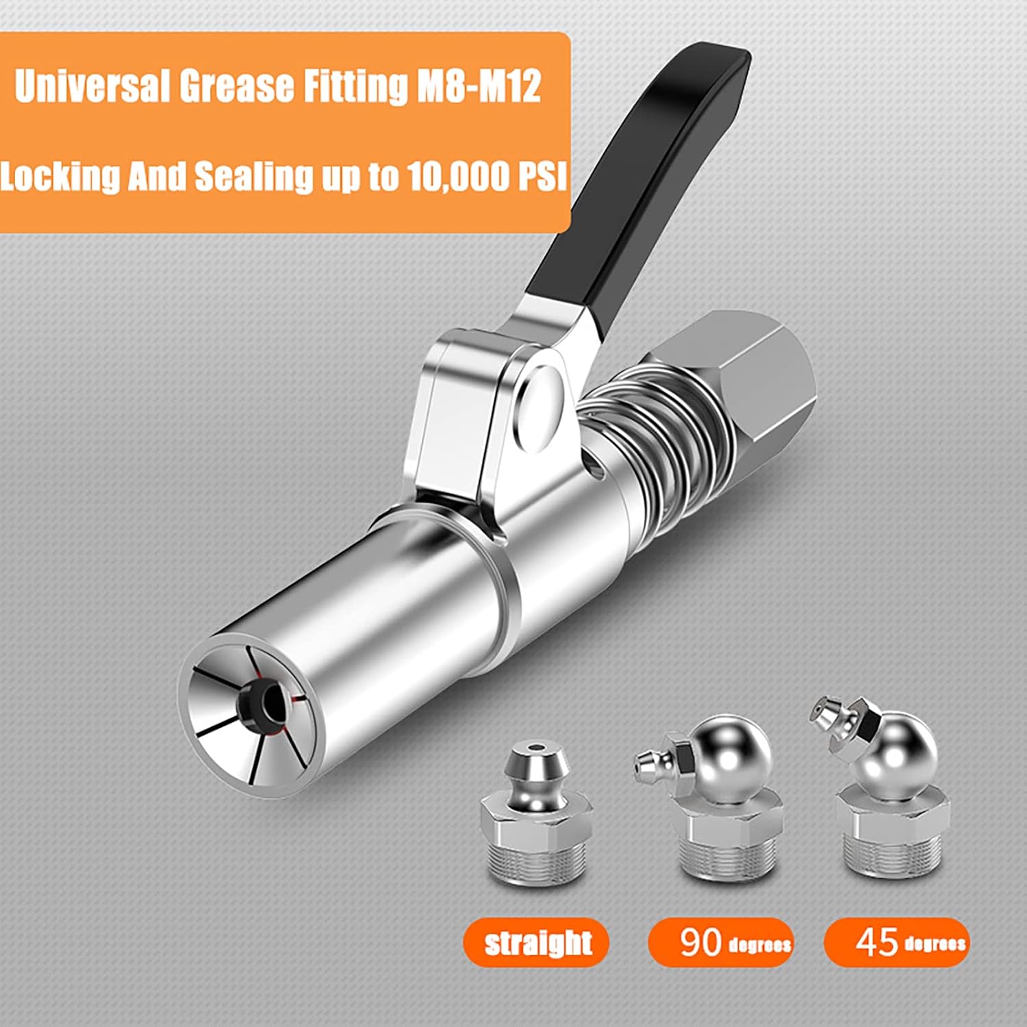 Grease Gun Coupler Grease Gun Fittings Quick Lock and Release Lube Heavy Grease Gun Nozzle Tips Coupler Compatible with All Grease Guns 1/8" Npt End Single Handle Upgraded to 12000 PSI