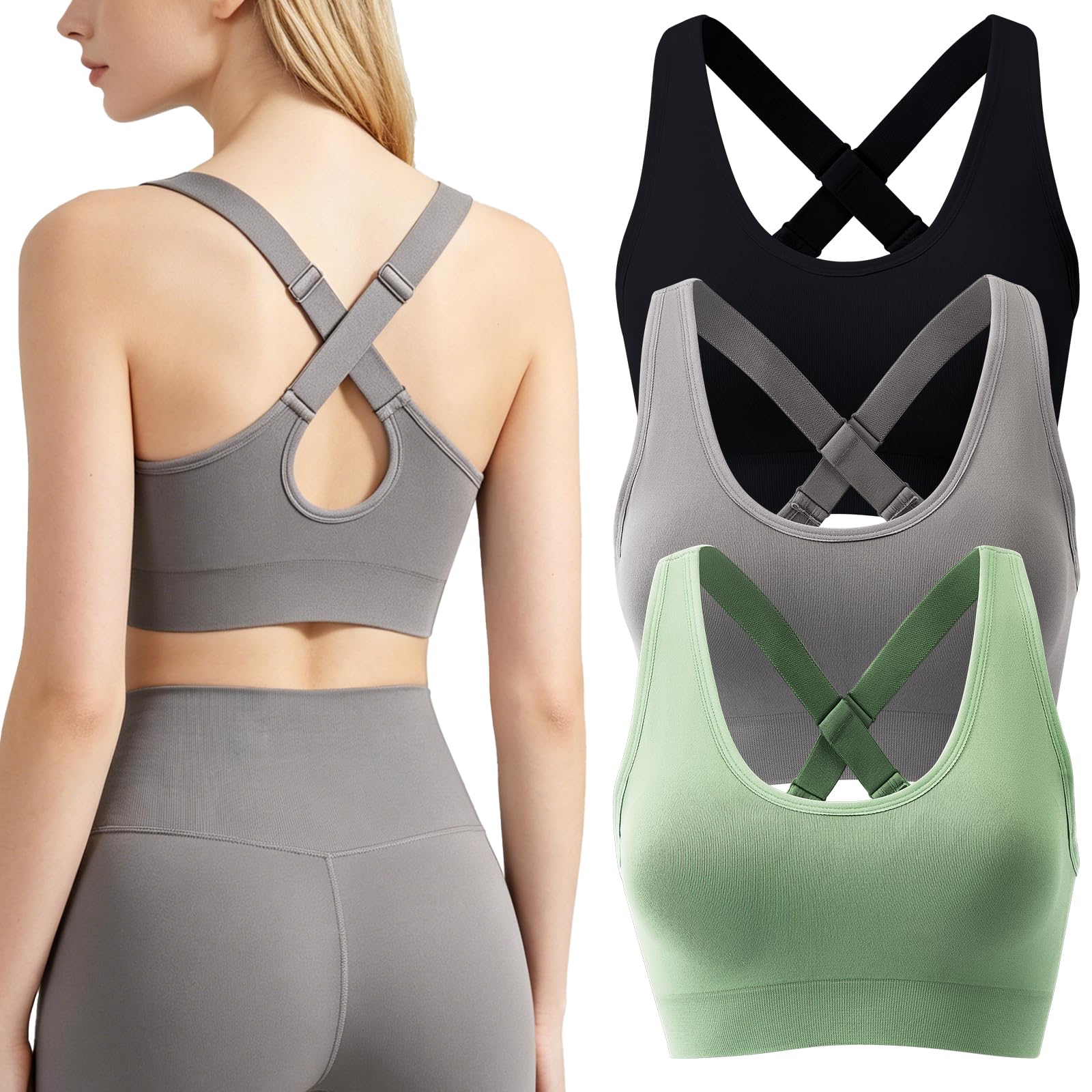 SPORME RUNNING 1/2/3er Pack Sport BH Damen Push up BH Ohne Buegel Träger Gekreuzt Sport Bustier Damen für Fitness Lauf Joggen Yoga