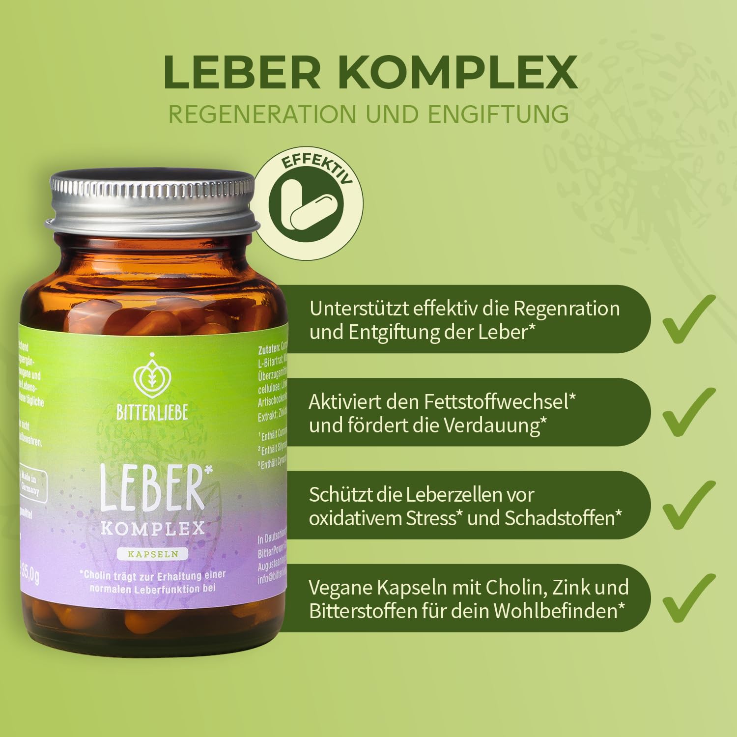 BitteLiebe - Leber Komplex mit Artischocke, Löwenzahn, Mariendistel und Cholin - Leber Kur hochdosiert mit Silymarin - entgiften Testsieger, vegan & Made in Germany (1)