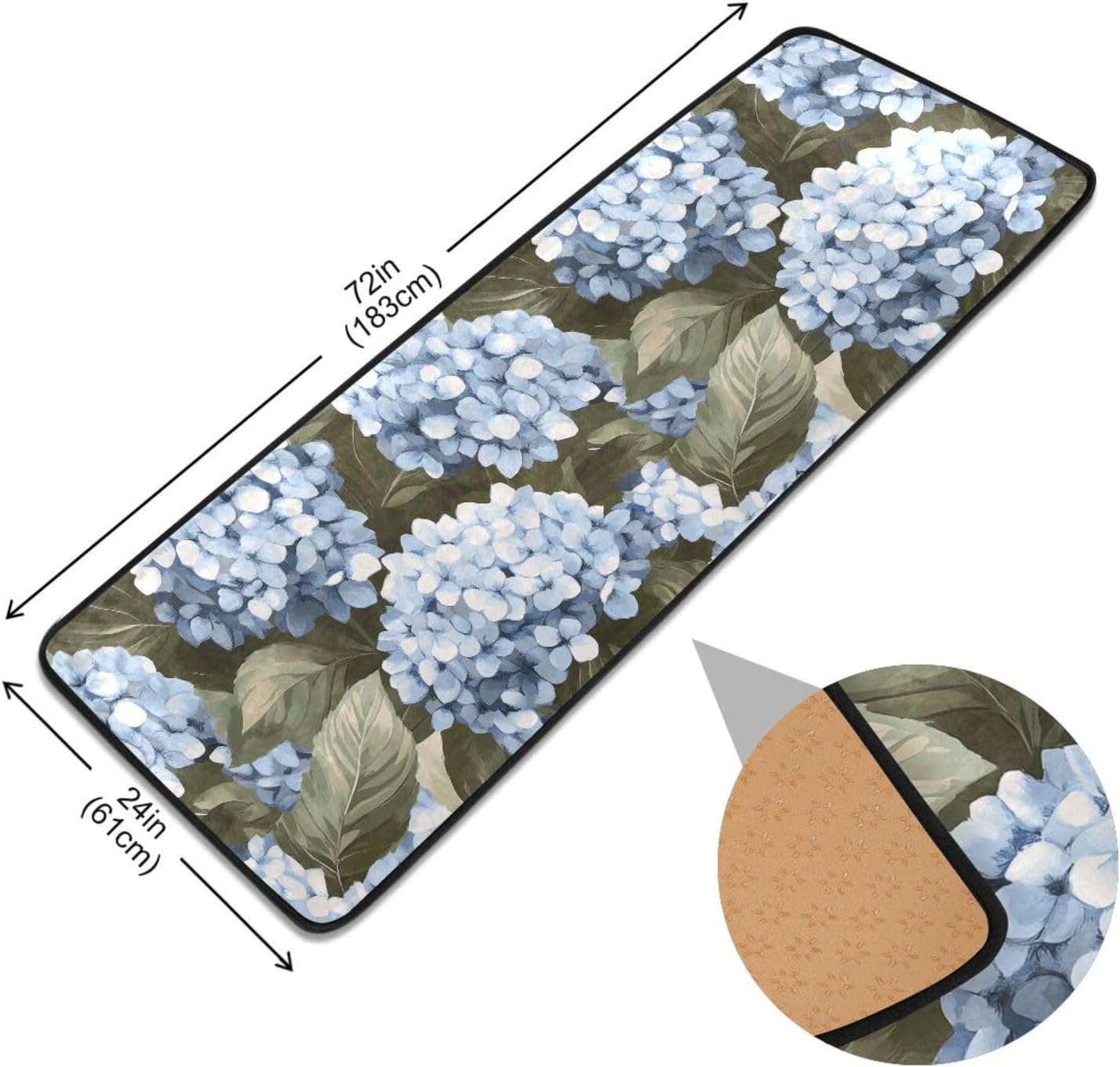 ALAZA Retro Hydrangea Flowers Runner Area Rug Non Slip Floor Mat for Hallway Entryway Living Room Bedroom Dorm Home Decor 72x24 inches